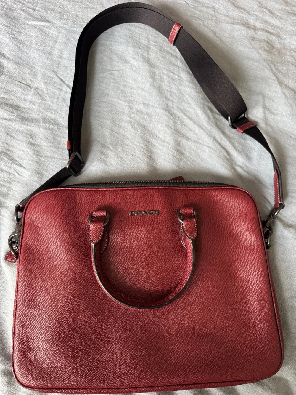 COACH Red Leather Laptop Satchel with Adjustable Crossbody Strap good shape - Picture 1 of 5